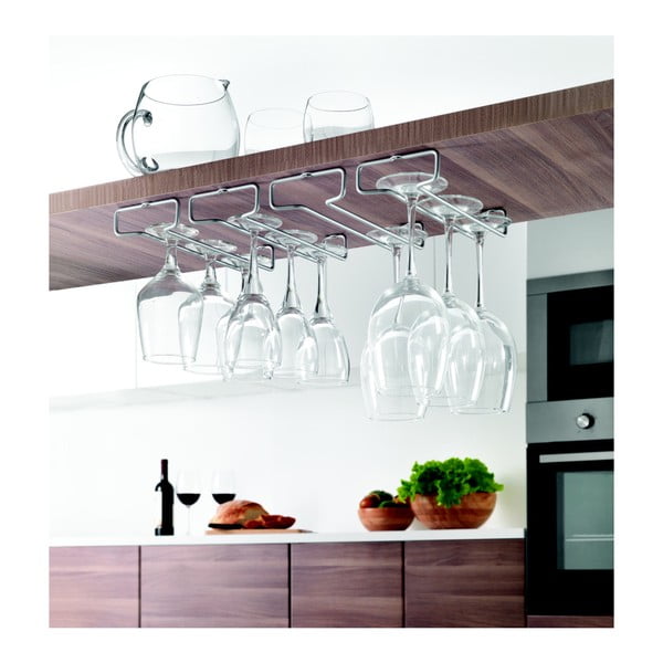 Nástenné oceľové držiaky na poháre na víno v súprave 2 ks v striebornej farbe Rail – Metaltex-image-2