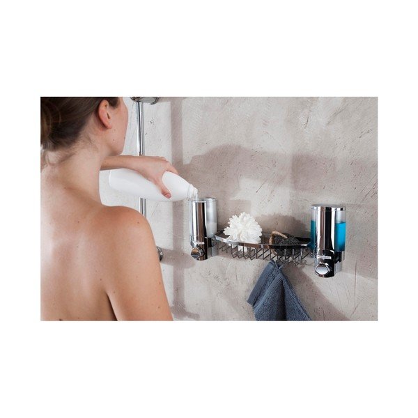 Strieborný dvojitý dávkovač mydla s držiakom do sprchy Compactor Duo-image-1