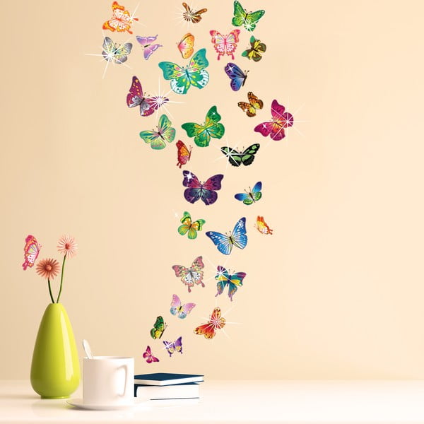 Samolepka na stenu Húf farebných motýlikov so Swarovski kamienkami