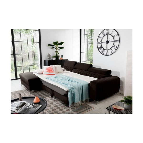 Tmavohnedá zamatová rozkladacia/s úložným priestorom rohová pohovka (ľavý roh/s leňoškou) Grayson – ELTAP-image-4