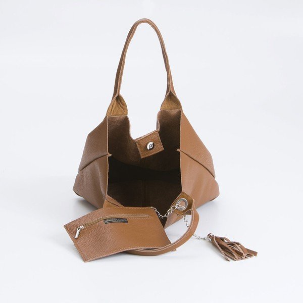 Koňakovohnedá kožená kabelka Giorgio Costa Lauretta-image-2