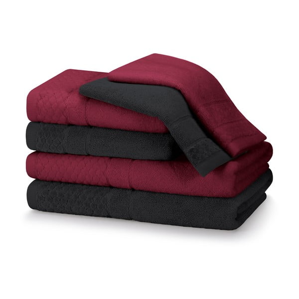 Červeno-čierne froté bavlnené uteráky a osušky v súprave 6 ks Rubrum – AmeliaHome