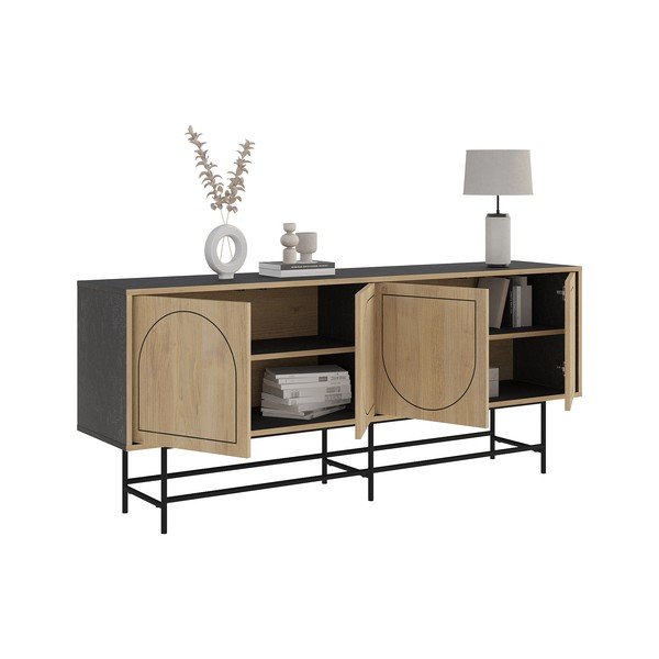 Nízka komoda v dekore duba v čierno-prírodnej farbe 187x77,5 cm Giana – Marckeric-image-4