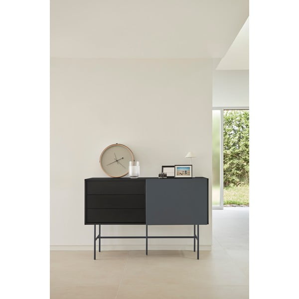 Čierna/antracitová nízka komoda s posuvnými dverami 140x91 cm Nube – Teulat-image-1
