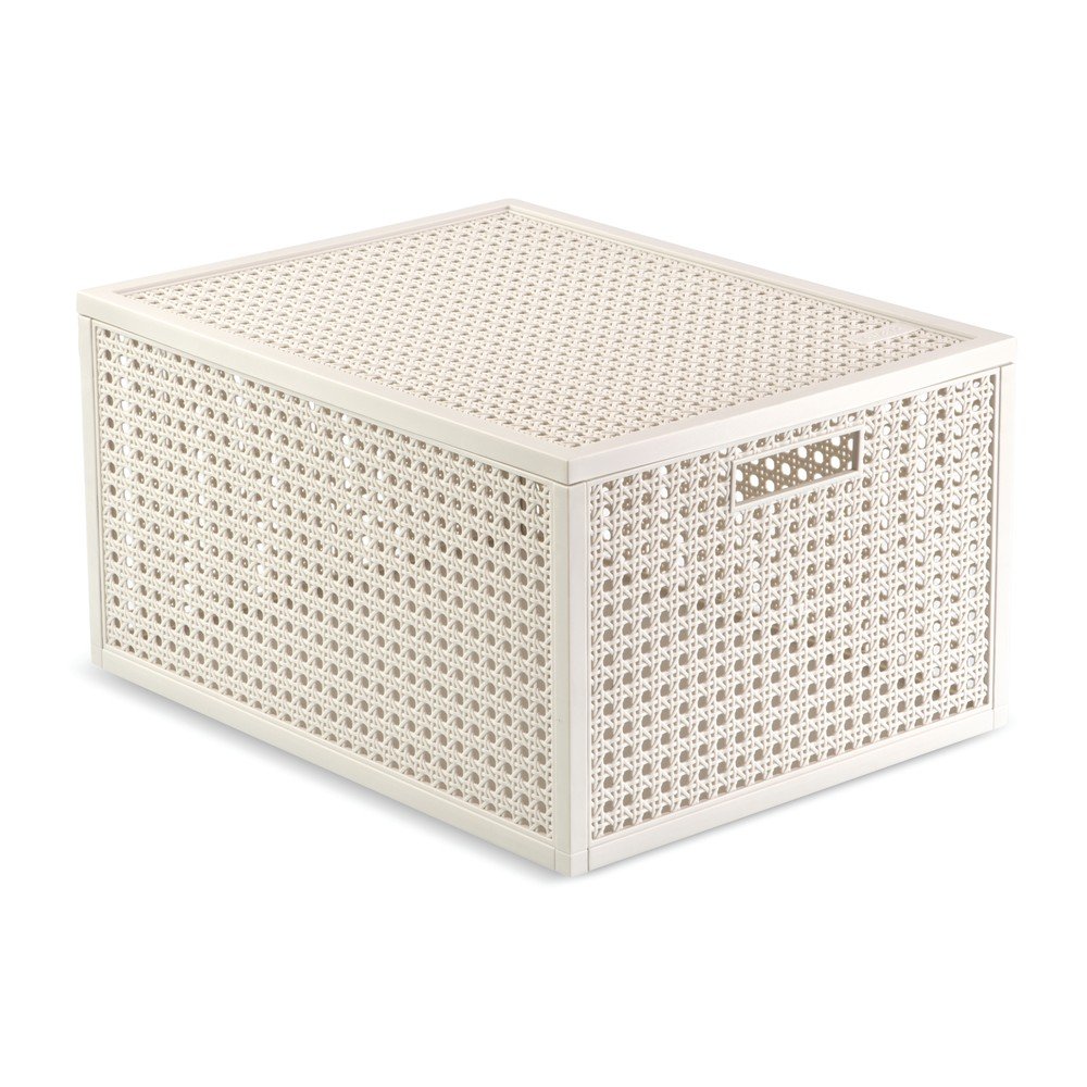 E-shop Krémovobiely úložný box s vekom z recyklovaného plastu 30x38x21 cm Kaya – Curver