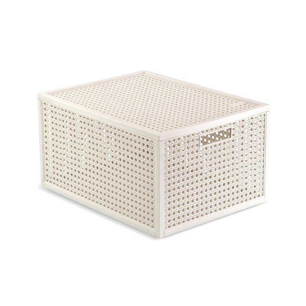 Krémovobiely úložný box s vekom z recyklovaného plastu 30x38x21 cm Kaya – Curver