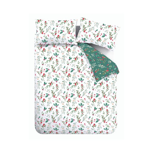 Biele/zelené flanelové obliečky na dvojlôžko/predĺžené 230x220 cm Holly and Mistletoe – Catherine Lansfield
