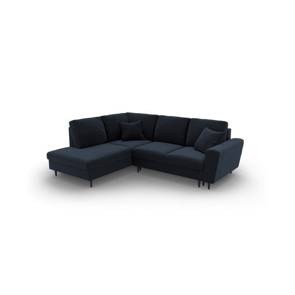 Tmavomodrá zamatová rozkladacia/s úložným priestorom rohová pohovka (ľavý roh/do L) Kyoto – Cosmopolitan Design-image-1