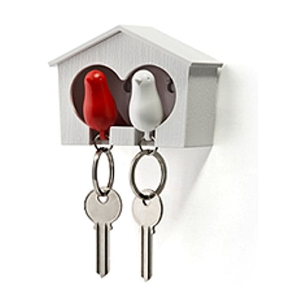 Biely vešiačik na kľúče s červenou a bielou kľučenkou Qualy Duo Sparrow