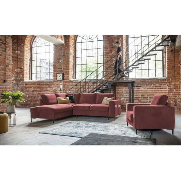 Ružová zamatová rozkladacia rohová pohovka (ľavý roh) Lofty Lilly – Miuform-image-1