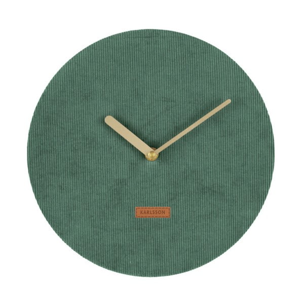 Tmavozelené nástenné hodiny s menčestrom Karlsson Corduroy, Ø 25 cm