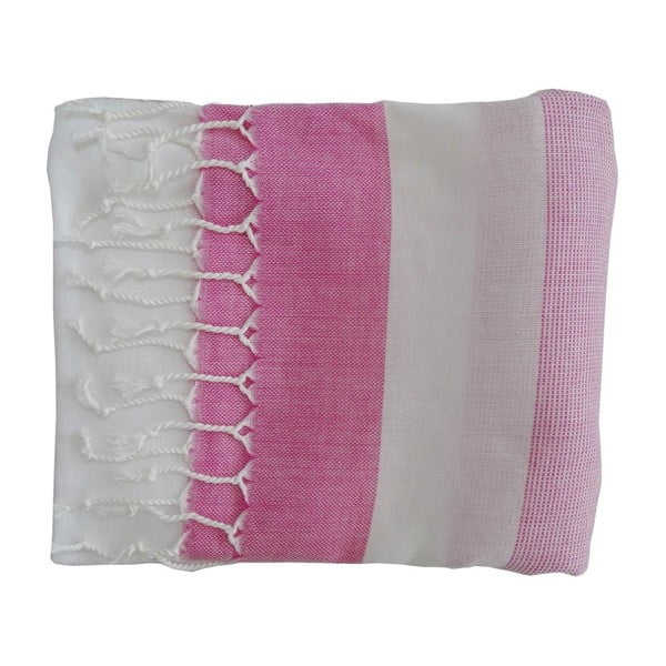 Ružová ručne tkaná osuška z prémiovej bavlny, Gokku 100 × 180 cm