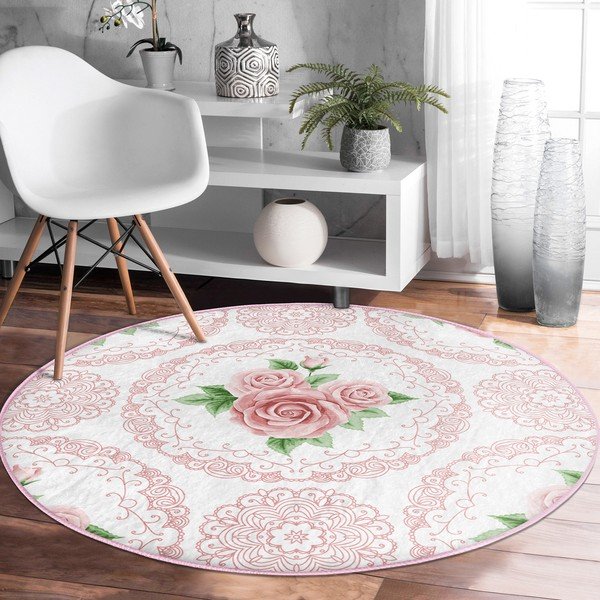 Svetloružový prateľný okrúhly koberec vhodný pre robotické vysávače ø 120 cm Comfort – Mila Home-image-1