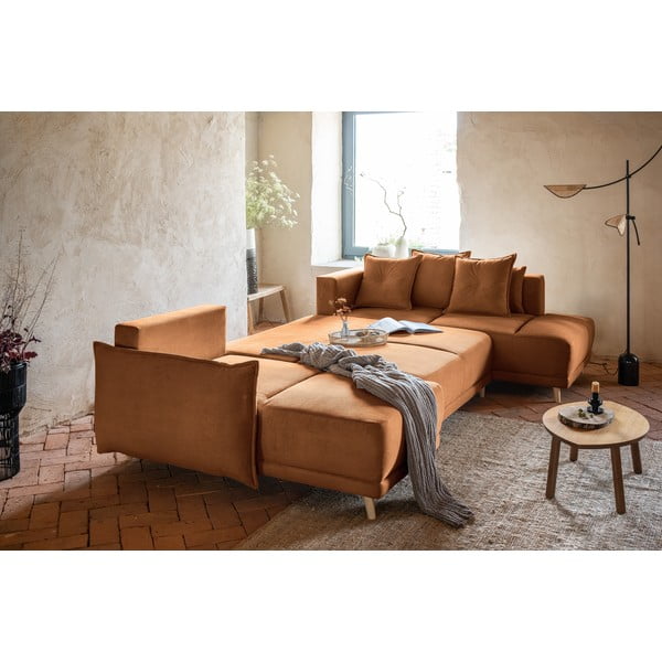 Menčestrová rozkladacia rohová pohovka v tehlovej farbe (pravý roh/do "U") Lazy Lukka – Miuform-image-4