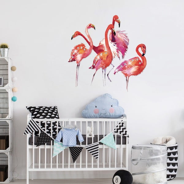 Samolepka Ambiance Flamingos s 20 dekoratívnymi krištáľmi