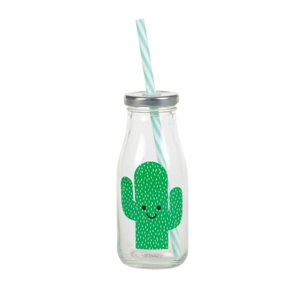 Pohár s viečkom a slamkou Sass & Belle Cactus Mini Milk Bottle