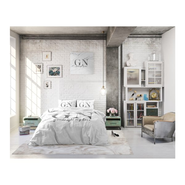 Bavlnené obliečky na dvojlôžko so strieborným nápisom Sleeptime Good Night, 240 × 220 cm-image-1