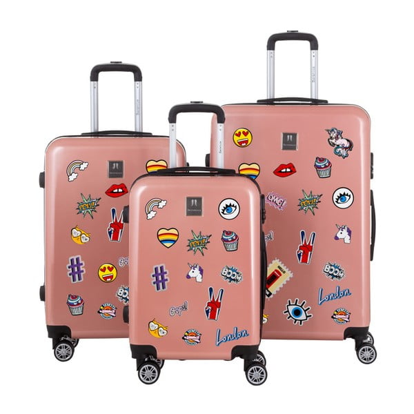 Sada 3 staroružových cestovných kufrov so sadou nálepiek Berenice Stickers