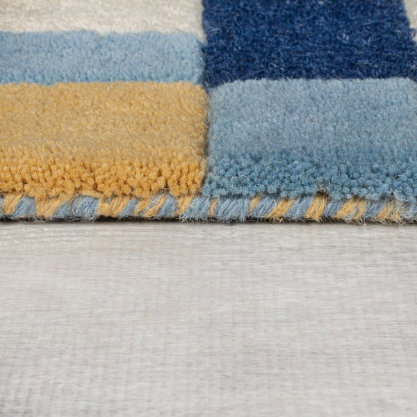 Modrý ručne tkaný vlnený behúň 60x230 cm Kai Wool Border - Flair Rugs-image-4