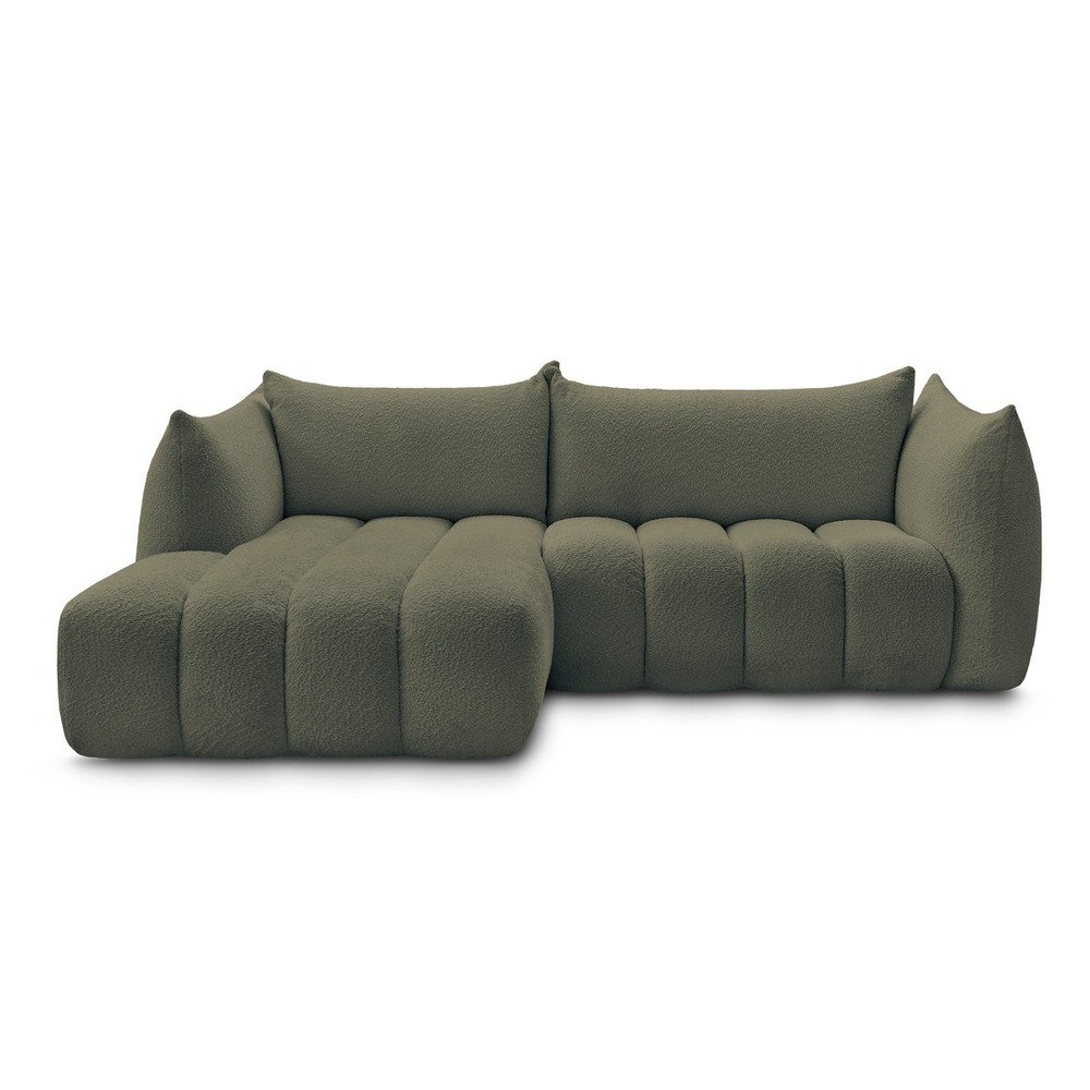 Zelená rohová pohovka z textílie buklé (ľavý roh/s leňoškou) Azra – Bobochic Paris