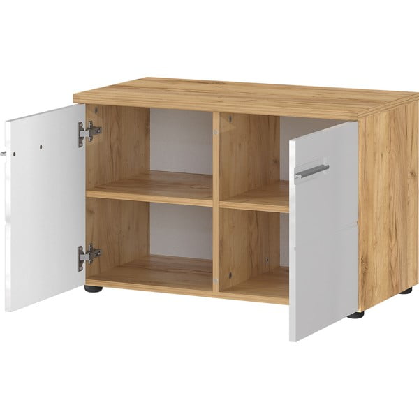 Biela prírodná skrinka na topánky v dekore duba s lavicou Aledo - Germania-image-3