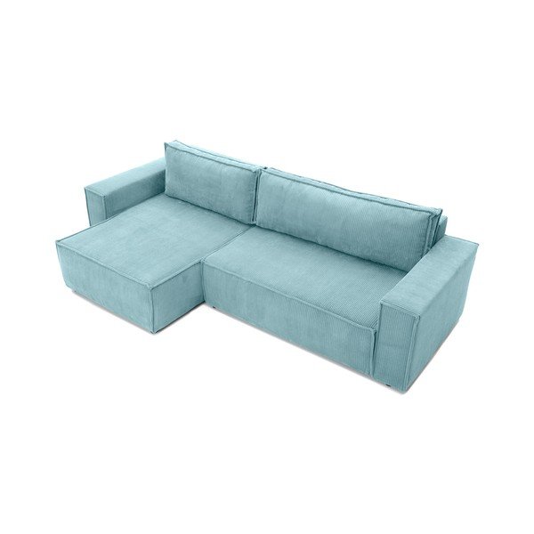 Tyrkysovomodrá menčestrová variabilná rozkladacia rohová pohovka Bonami Selection Bowie-image-4