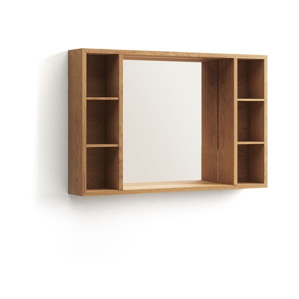 Závesná kúpeľňová skrinka so zrkadlom z teakového dreva v prírodnej farbe 100x65 cm Parana – Kave Home-image-2