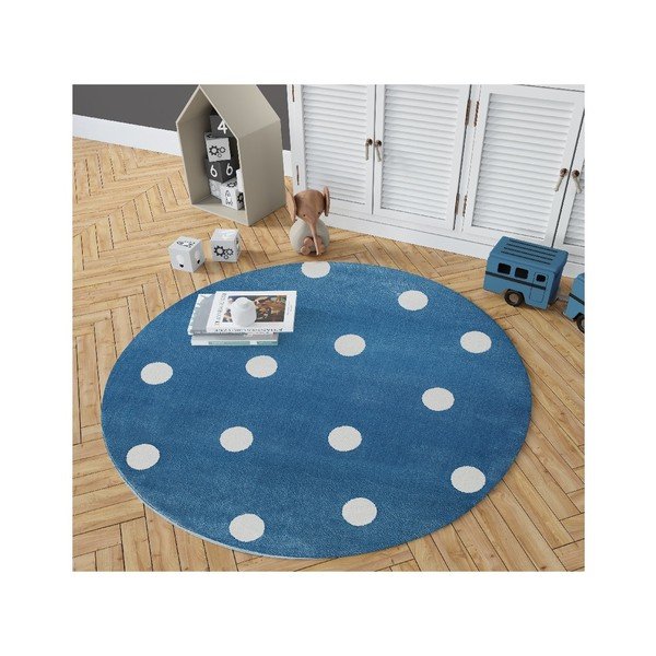 Modrý guľatý koberec s bodkami KICOTI Blue, 100 × 100 cm-image-2