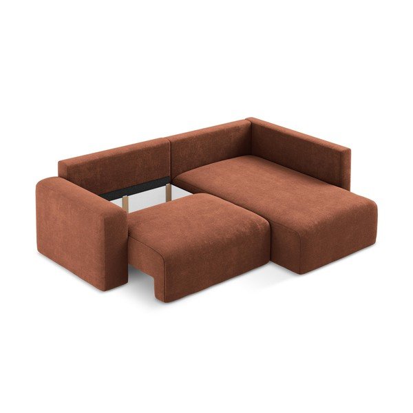 Ženilková rozkladacia/s úložným priestorom rohová pohovka v terakotovej farbe (pravý roh/do L) Kona – Makamii-image-4