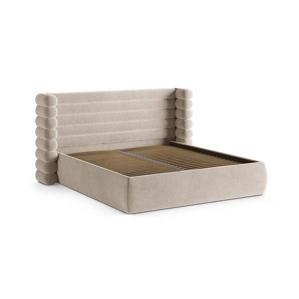 Béžová čalúnená dvojlôžková posteľ s úložným priestorom s roštom 160x200 cm Mount – Micadoni -image-3