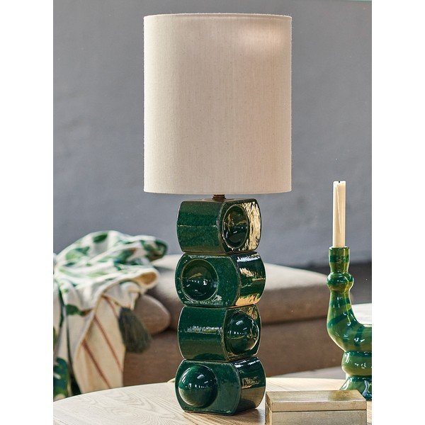 Zelená/krémovobiela keramická stolová lampa s textilným tienidlom (výška  68 cm) Brady – Bloomingville-image-1