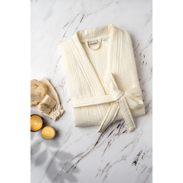 Krémový mušelínový župan veľkosť L/XL Kimono – Foutastic-image-3