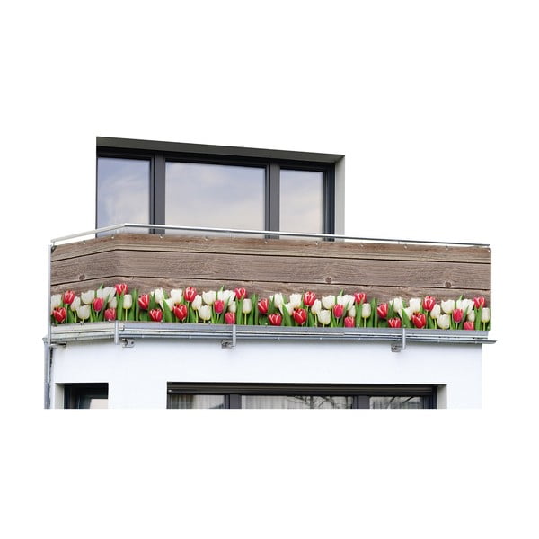 Hnedá plastová balkónová zástena 500x85 cm Tulips - Maximex