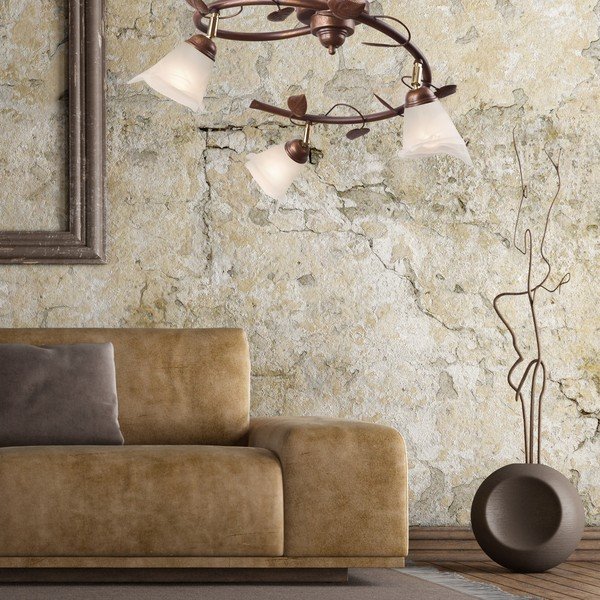 Tmavohnedé stropné svietidlo so skleneným tienidlom ø 13 cm Bluszcz – LAMKUR-image-1