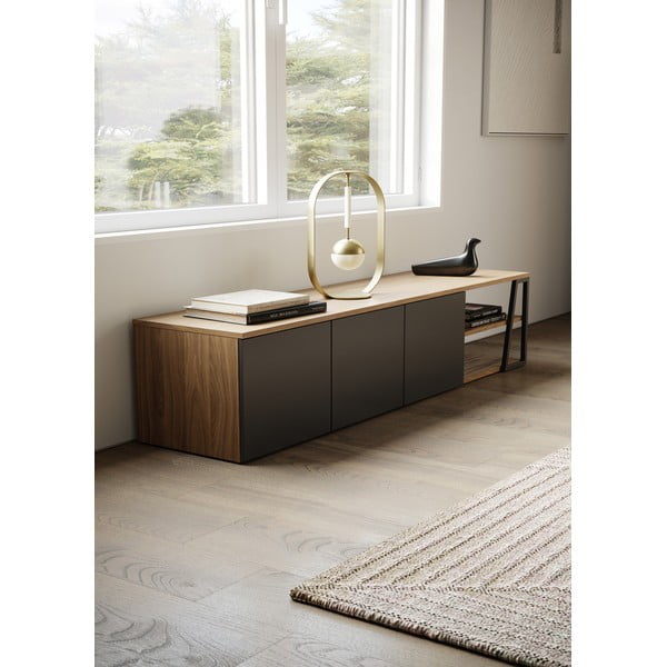 Čierny TV stolík v dekore orecha 190x45 cm Albi - TemaHome-image-1