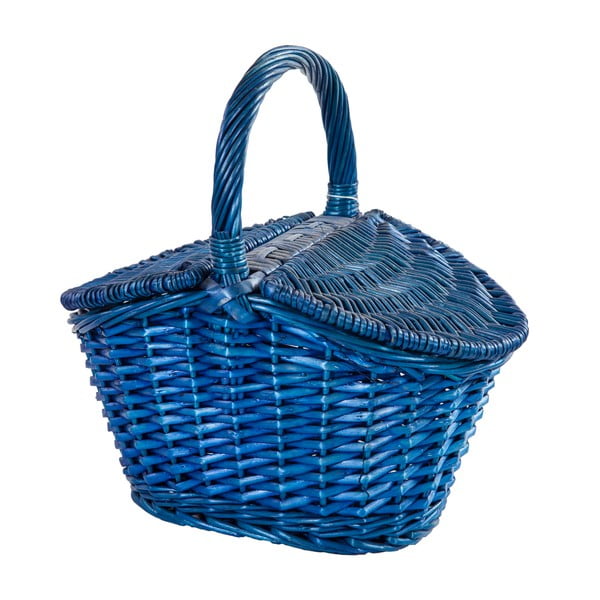 Modrý prútený košík Joy, dĺžka 28 cm