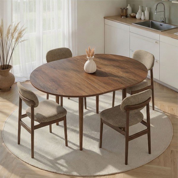 Okrúhly rozkladací jedálenský stôl s prídavnou doskou v dekore orecha ø 100 cm Viona – Kalune Design-image-1