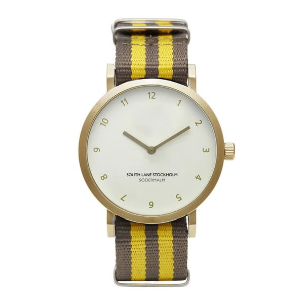 Unisex hodinky s hnedo-žltým remienkom South Lane Stockholm Sodermalm Gold Stripes