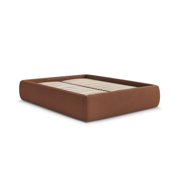 Oranžová čalúnená dvojlôžková posteľ s úložným priestorom/bez čela s roštom 180x200 cm Inera – Bobochic Paris