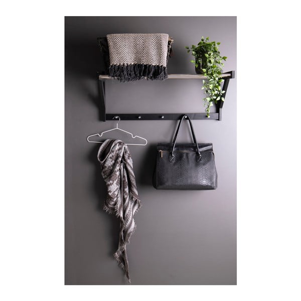 Čierny nástenný vešiak z topoľového dreva s poličkou Padova - House Nordic-image-3
