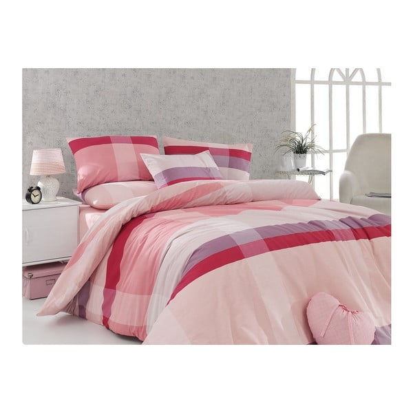 Ružové bavlnené obliečky s plachtou Ekose, 200 x 220 cm