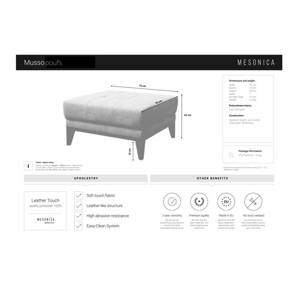 Koňakovohnedá kožená podnožka MESONICA Musso Tufted-image-4