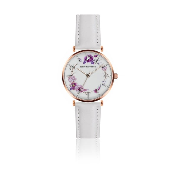 Dámske hodinky s bielym remienkom z pravej kože Emily Westwood Ramona