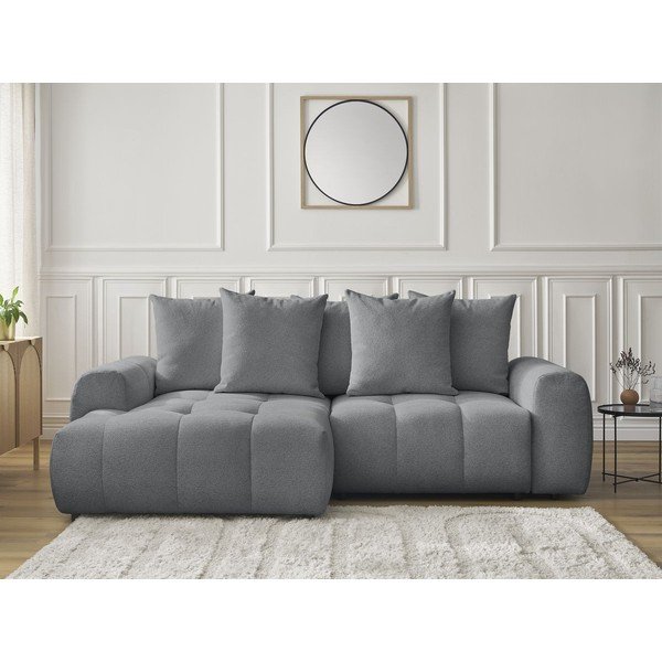 Sivá ženilková rozkladacia/s úložným priestorom rohová pohovka (ľavý roh/s leňoškou) Roxelane – Bobochic Paris-image-1