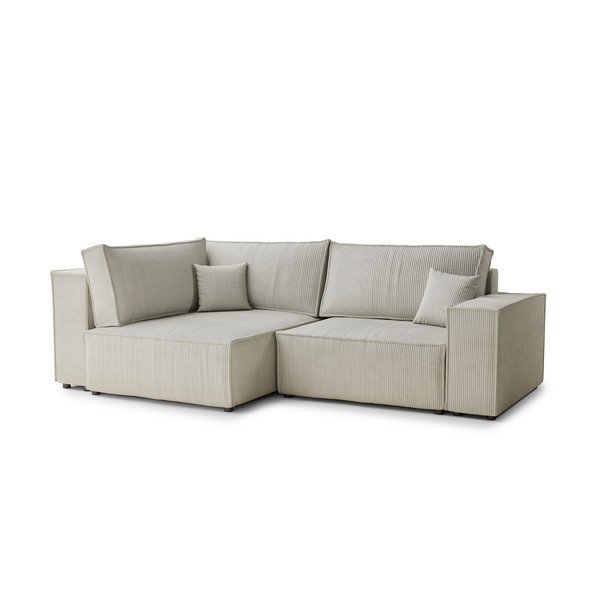 Krémová menčestrová rozkladacia/s úložným priestorom rohová pohovka (ľavý roh/do L) Tonga – Maison de Rêve