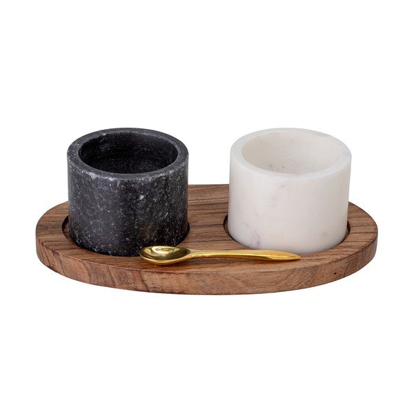 Set mramorovej soľničky a koreničky s dreveným podnosom a lyžicou Bloomingville Florio-image-2