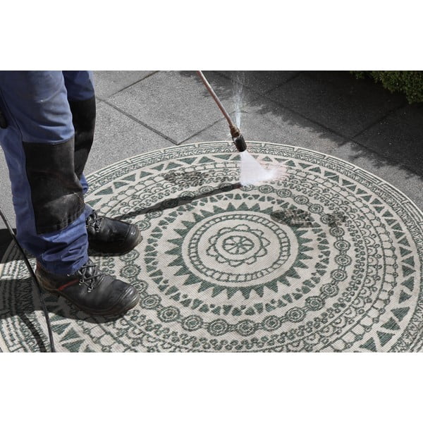 Zeleno-krémový vonkajší koberec NORTHRUGS Coron, ø 140 cm-image-4