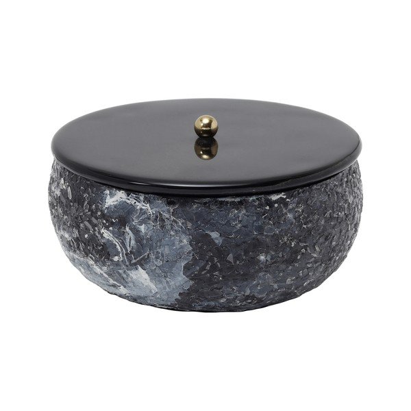 Čierny kovový úložný box s vekom/dekoratívny ø 16,5x7,5 cm Mosaic Marble – PT LIVING