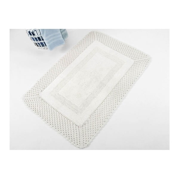 Svetlosivá ručne tkaná kúpeľňová predložka z prémiovej bavlny Lizz, 55 x 72 cm