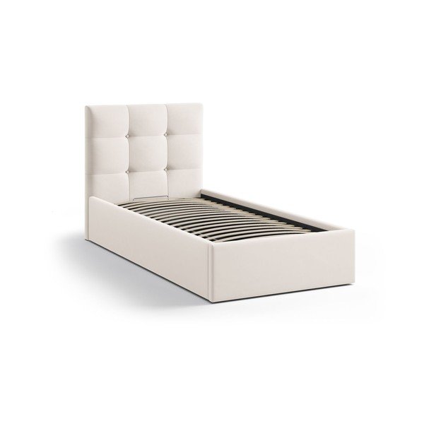 Krémová čalúnená jednolôžková posteľ s úložným priestorom s roštom 90x200 cm Phaedra – Micadoni -image-2